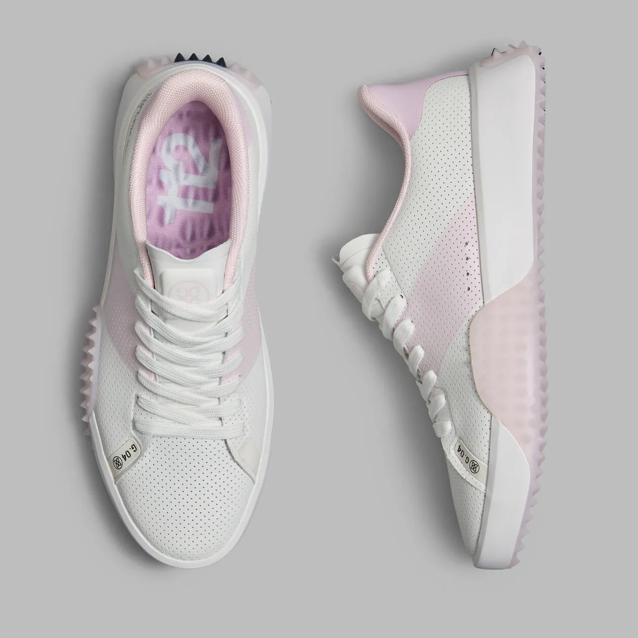 2025 G/Fore Women's G.112 Perforated Saddle Stripe Golf Shoes: Snow/Blush