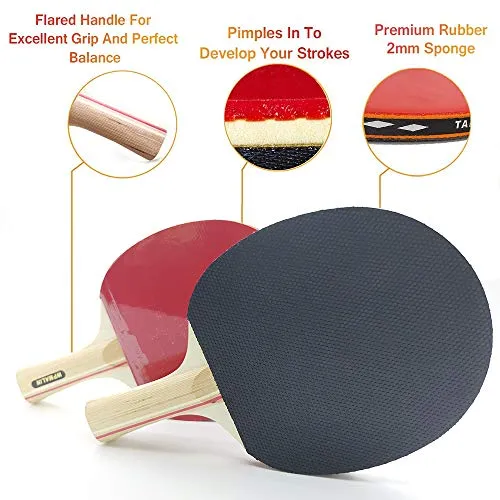 ACEBON Sport Ping Pong Paddle Set with Retractable Table Tennis Net, Two Premium Paddles, Three Balls, and Portable Cover Case Bag to Go Anywhere (Red)
