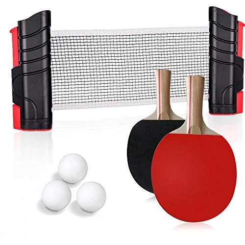 ACEBON Sport Ping Pong Paddle Set with Retractable Table Tennis Net, Two Premium Paddles, Three Balls, and Portable Cover Case Bag to Go Anywhere (Red)