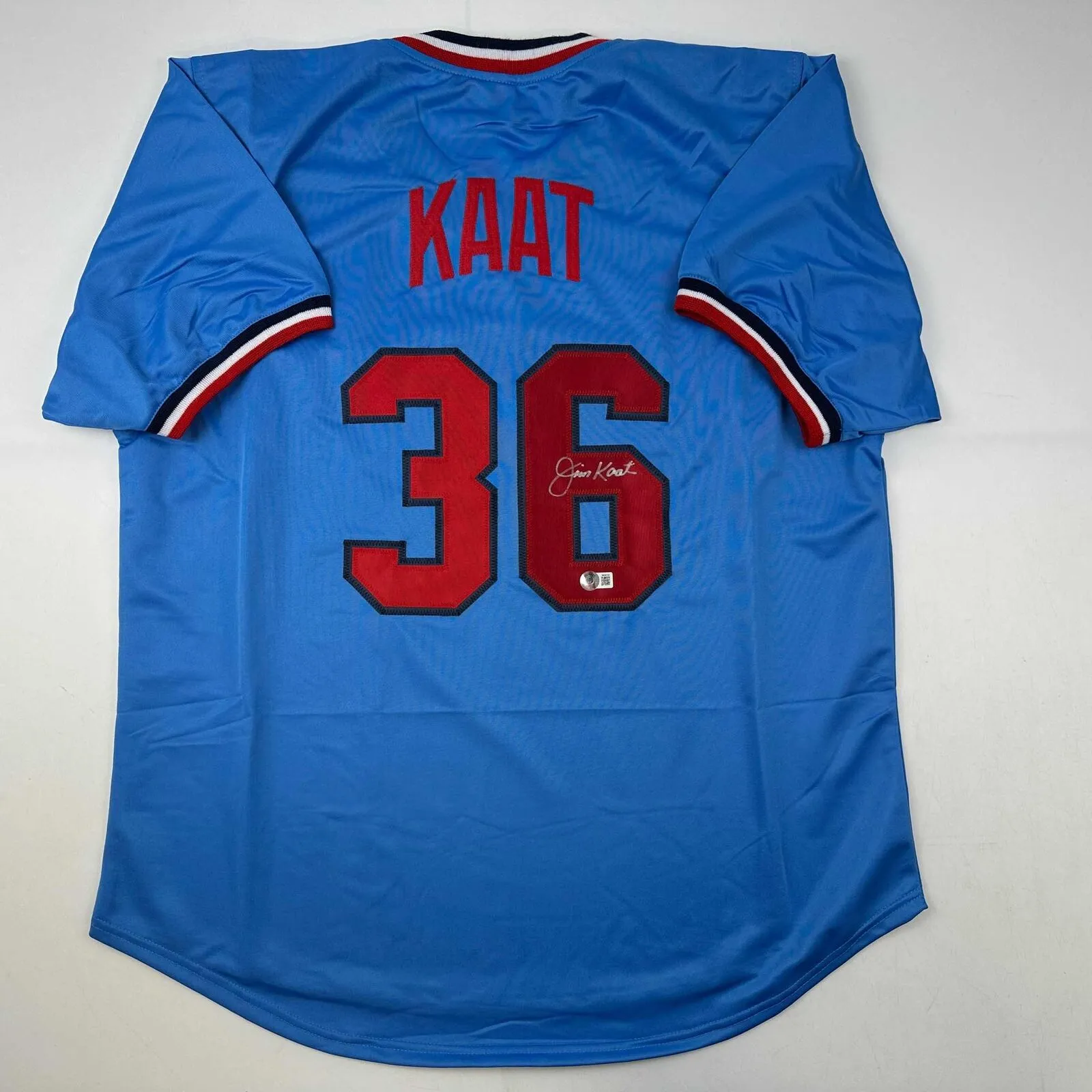 Autographed/Signed Jim Kaat Minnesota Light Blue Baseball Jersey Beckett BAS COA
