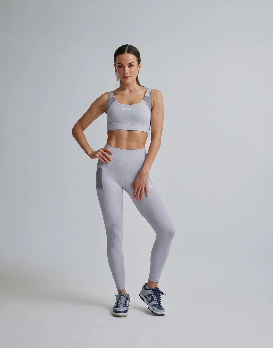 CRONOS WOMEN SPORTS MESH LEGGINGS【GRAY】