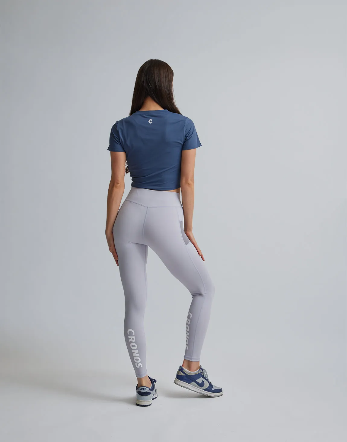 CRONOS WOMEN SPORTS MESH LEGGINGS【GRAY】