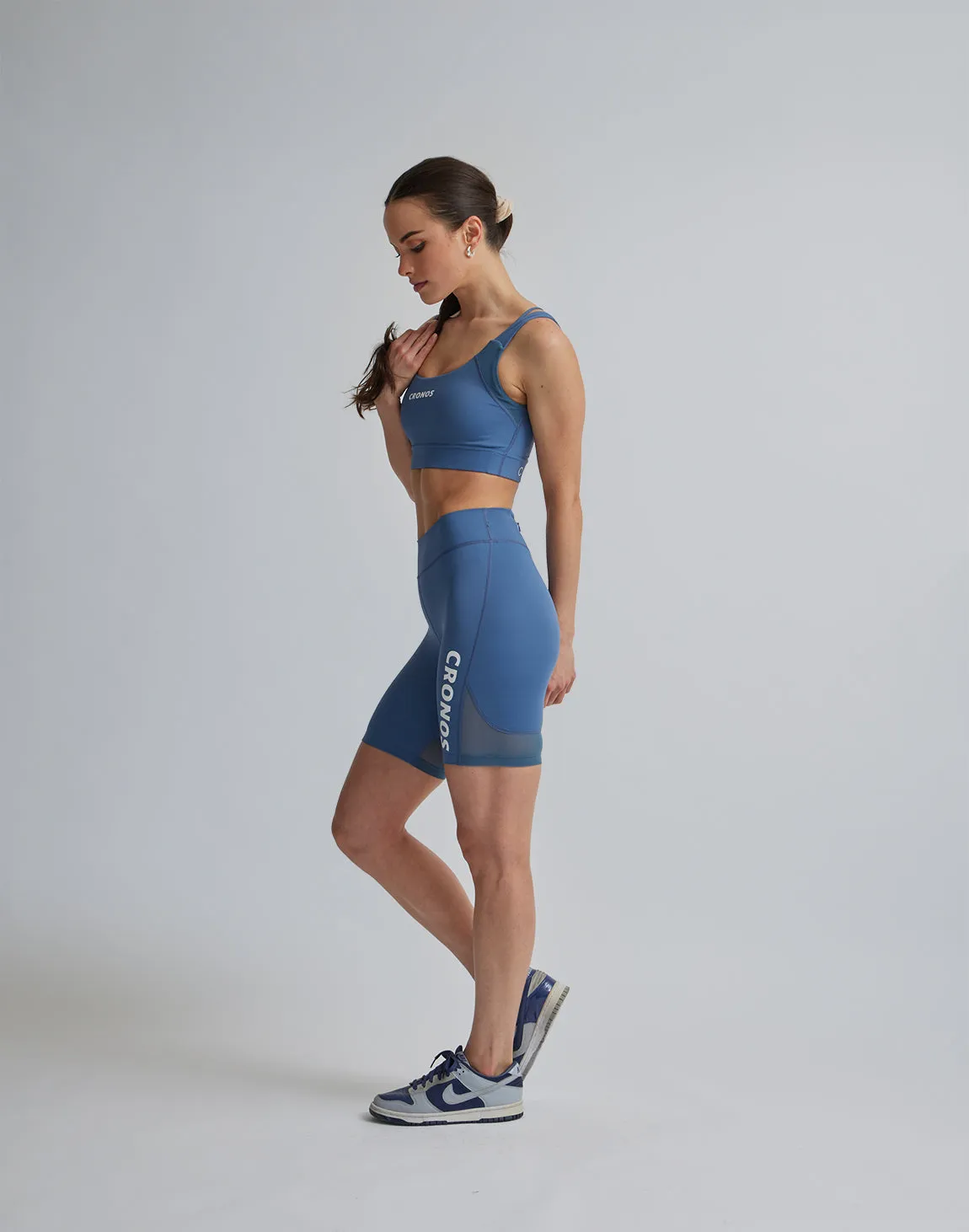 CRONOS WOMEN SPORTS MESH SHORT LEGGINGS【BLUE】