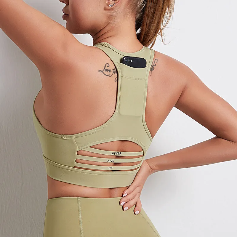 Filhot™ Racer Back & Y Mesh Design Sports Bra with Back Pocket