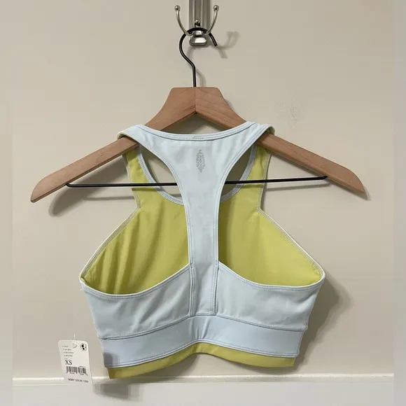 Free People Movement by Free People Pale Blue &amp; Lime Green Yoga Sports Bra - XS