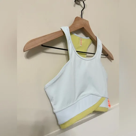 Free People Movement by Free People Pale Blue &amp; Lime Green Yoga Sports Bra - XS