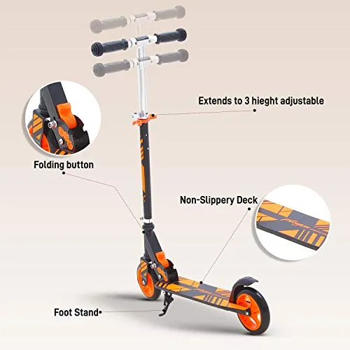 GoodLuck Baybee Runner Skate Scooter for Kids /Baby Runner Scooter with Adjustable Height, Foldable PU Wheels and Weight Capacity 60 kgs for Babies/Childrens Boys & Girls (3- to 12) Years (Orange)