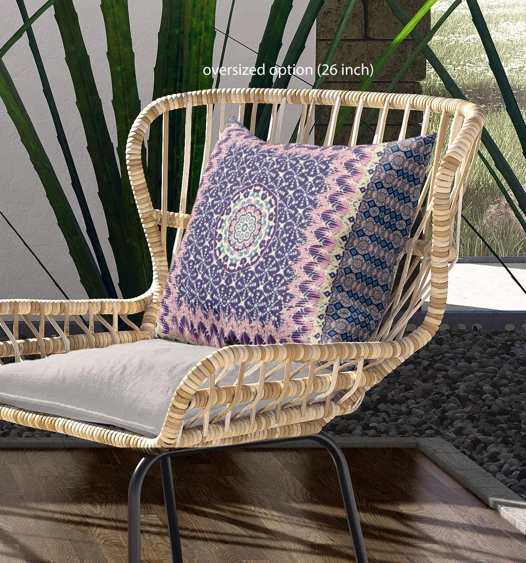 Holy Tie Die Flower Broadcloth Indoor Outdoor Blown and Closed Pillow by Amrita Sen in Pink Indigo