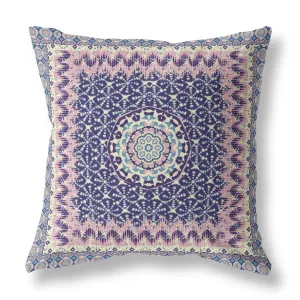 Holy Tie Die Flower Broadcloth Indoor Outdoor Blown and Closed Pillow by Amrita Sen in Pink Indigo