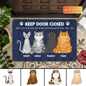 Keep Door Closed Fluffy Cat Sitting Personalized Doormat