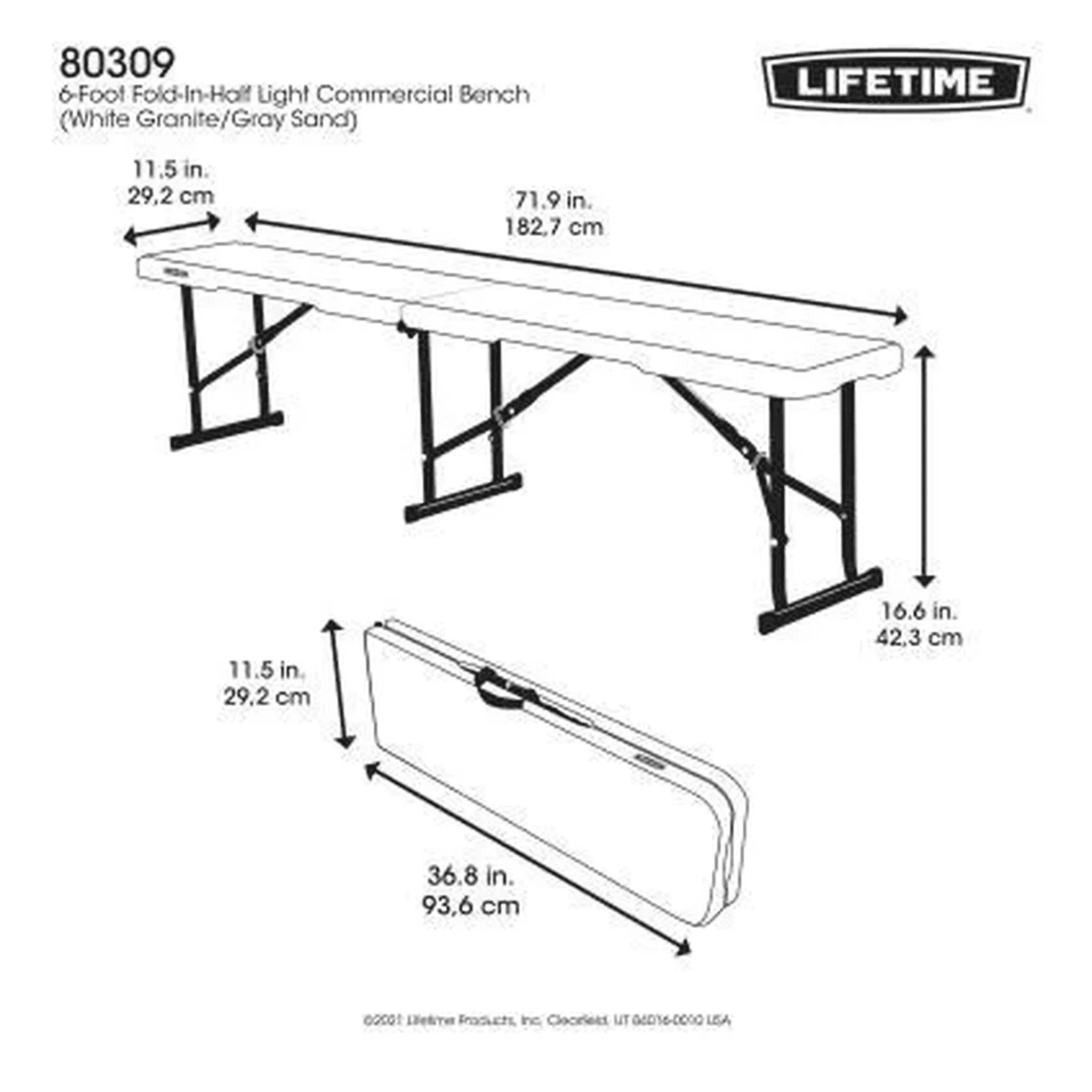 Lifetime 6' Fold-In-Half Bench Light Commercial