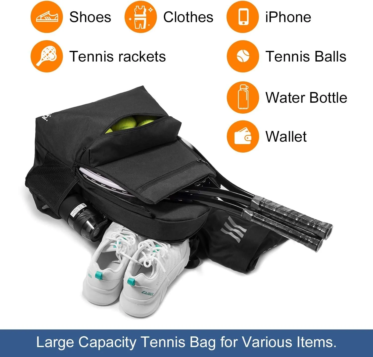 Professional Tennis Backpack for Men and Women Holds 2 Rackets with Ventilated Shoe Compartment