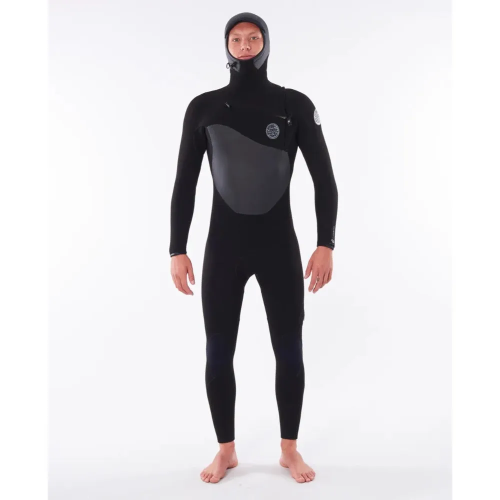 RIP CURL FLASHBOMB 5/4 HOODED CHEST ZIP BLACK