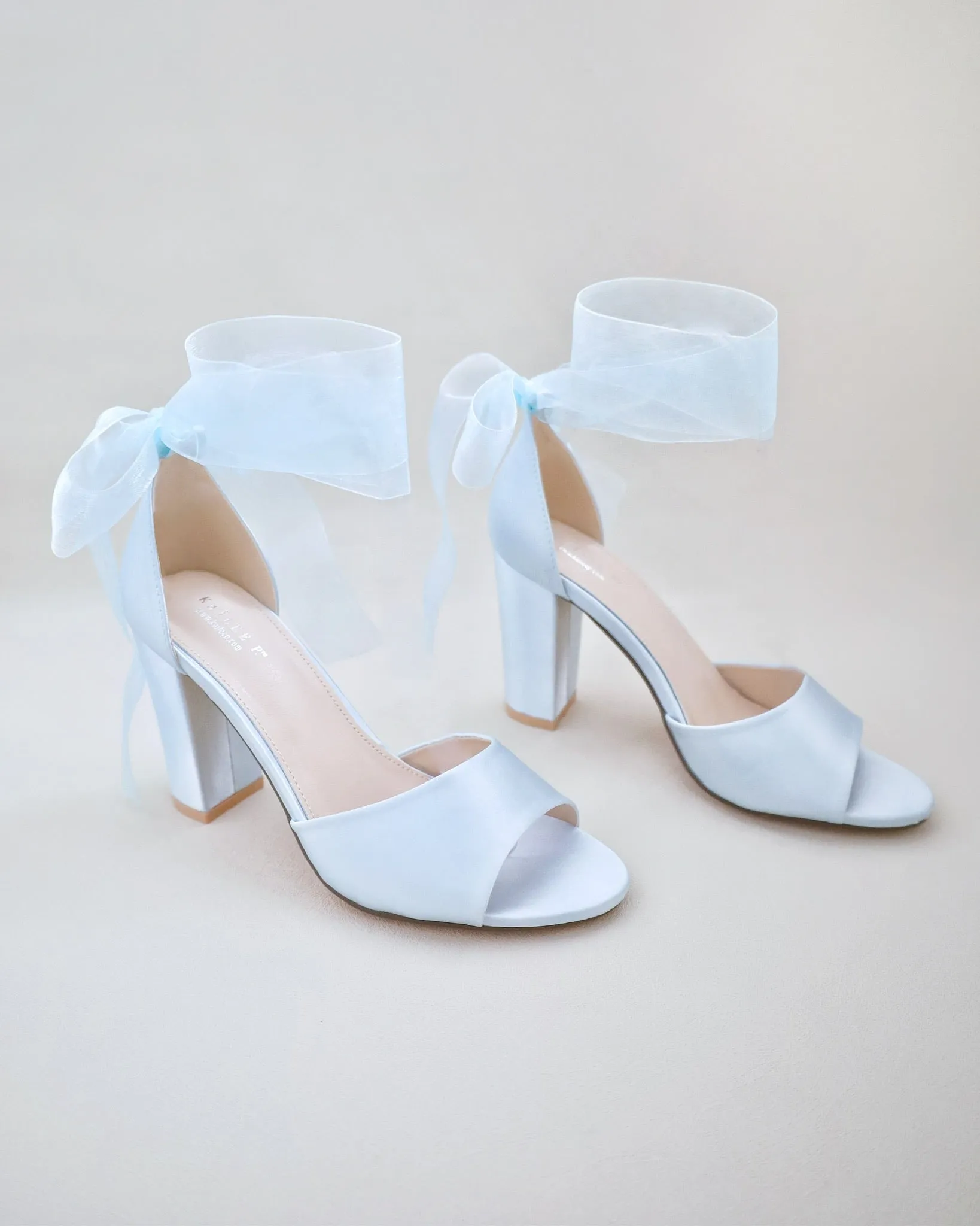 Satin Block Heel Wedding Sandals with Wrapped Ribbon Tie