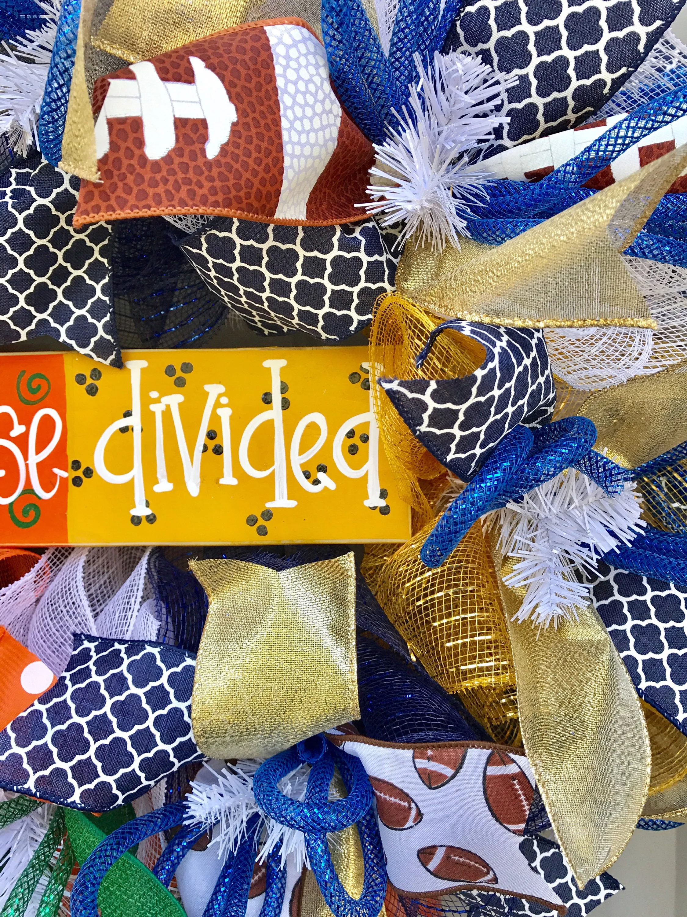 Sports House Divided Custom Football Deco Mesh Wreath