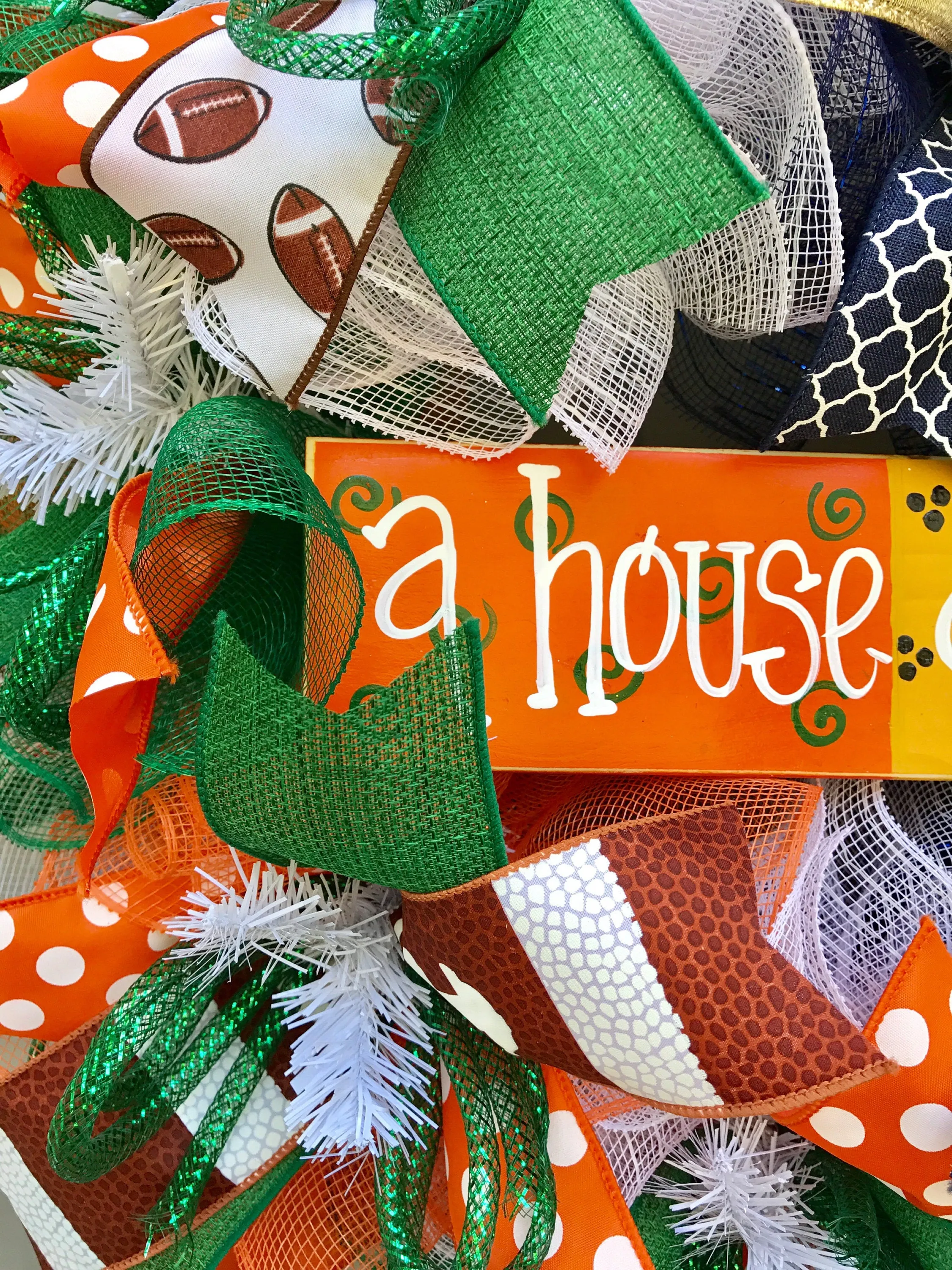 Sports House Divided Custom Football Deco Mesh Wreath