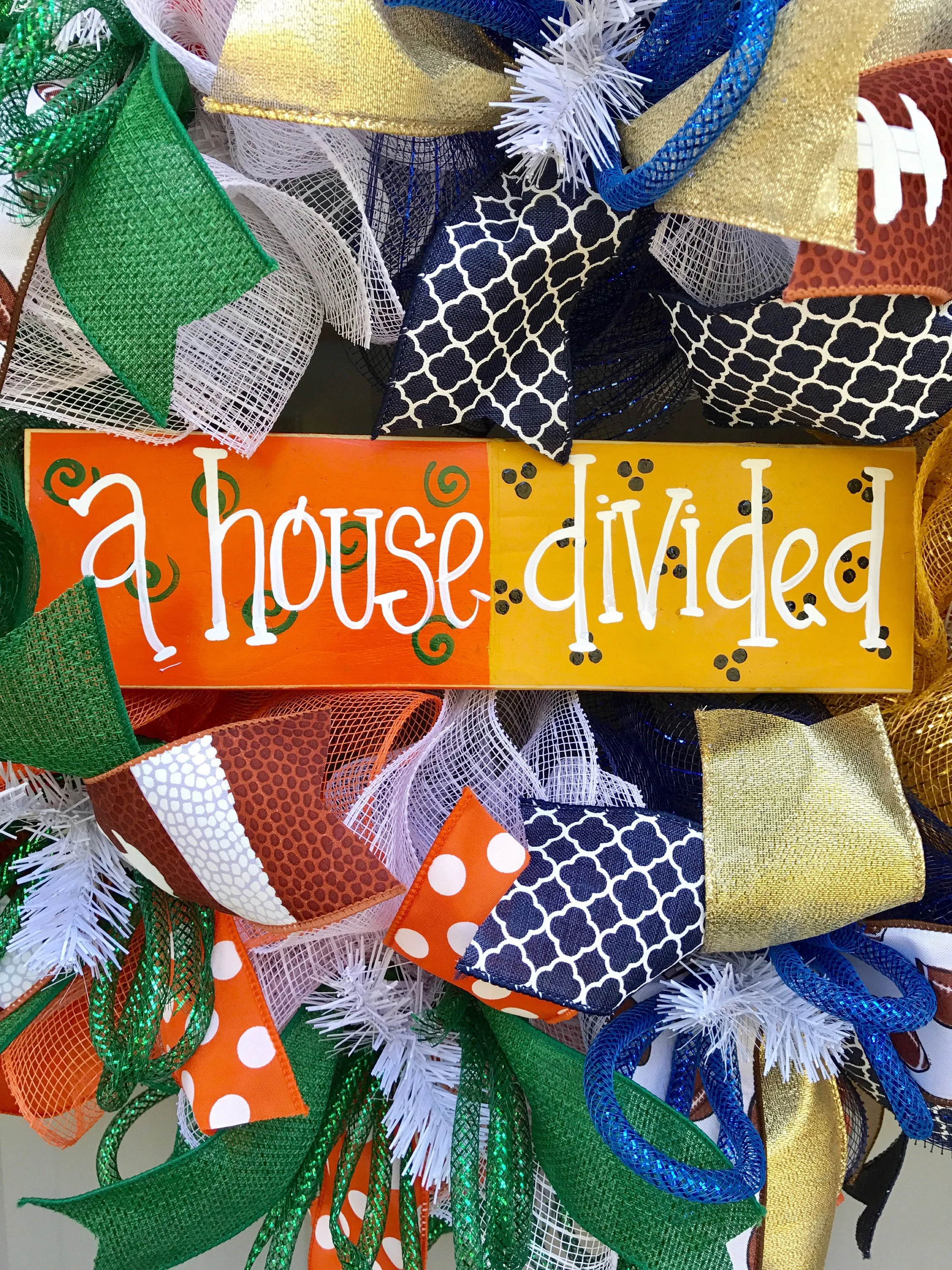 Sports House Divided Custom Football Deco Mesh Wreath