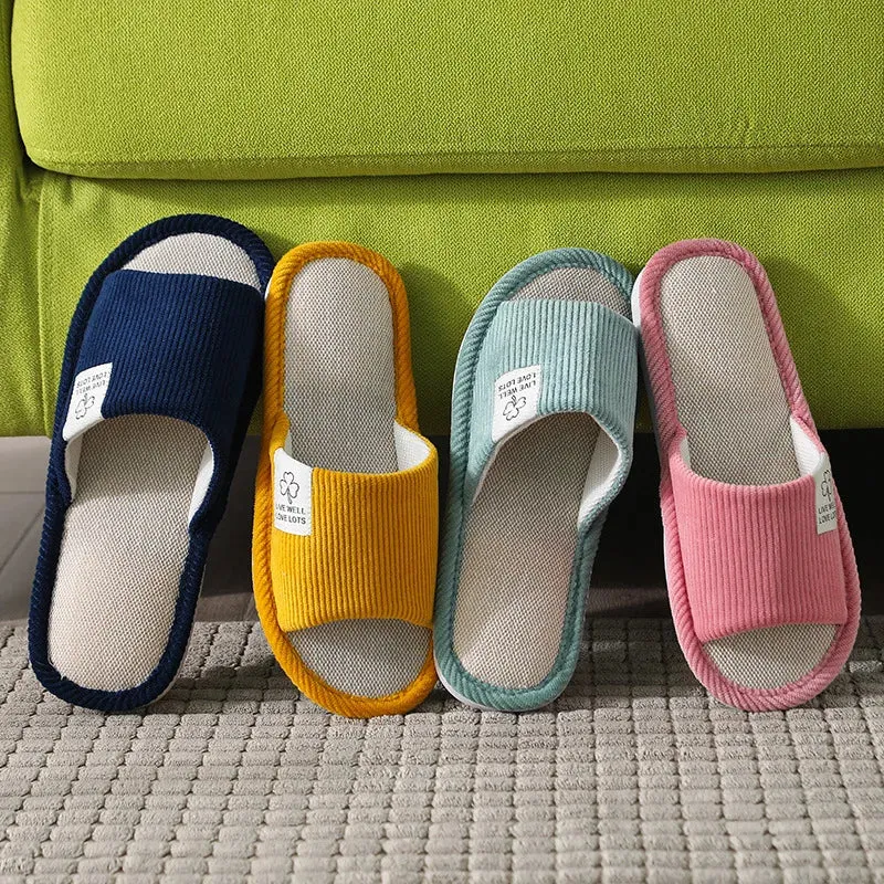 Women Indoor Slippers Corduroy Floor Flat Shoes Comfort Anti-slip Home