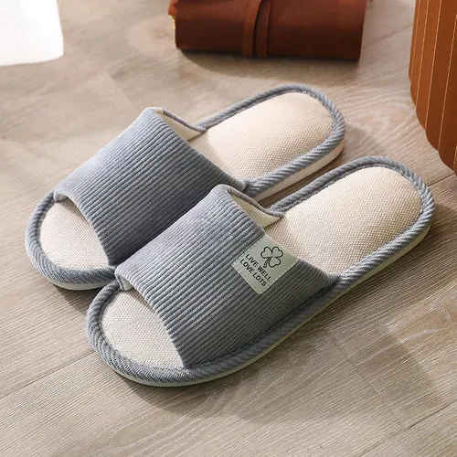 Women Indoor Slippers Corduroy Floor Flat Shoes Comfort Anti-slip Home