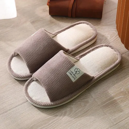 Women Indoor Slippers Corduroy Floor Flat Shoes Comfort Anti-slip Home